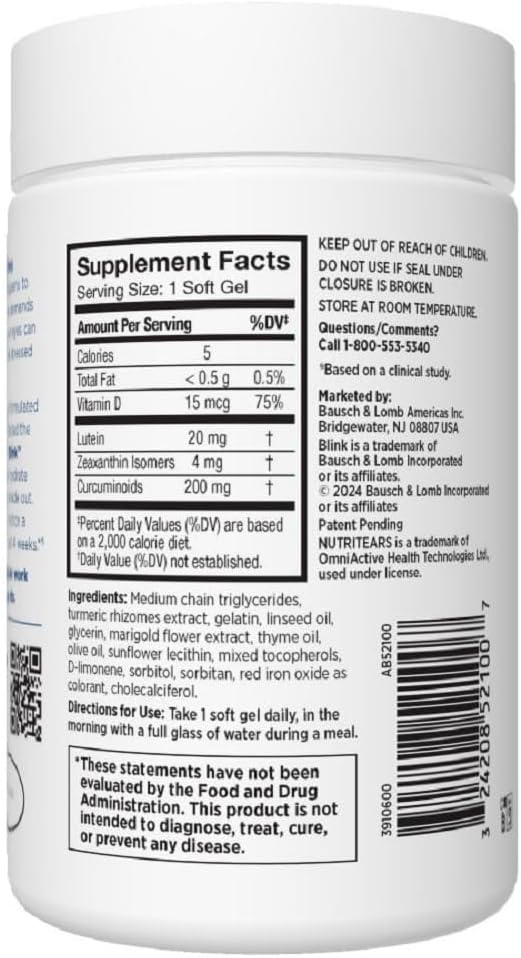 BLINK Nutritears Supplement for Dry Eyes, 50 Softgels