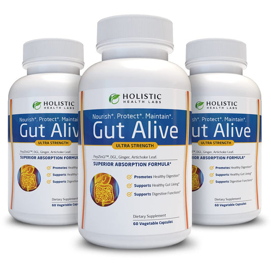 Gut Alive - All Natural Support to Fight IBS, Heartburn, Acid Indigestion, Acid Reflux, Bloating & Gas. Unique Formulation (60 Count)