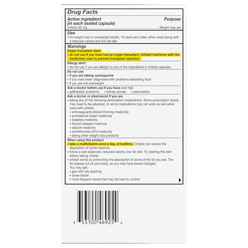 alli Weight Loss Diet Pills, Orlistat 60 mg Capsules, Non Prescription Weight Loss Aid, 120 Count Refill Pack