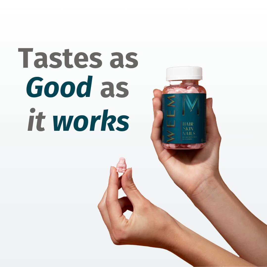 WEEM Hair Skin and Nails Gummies - Supports Healthy Hair - Vegan biotin Vitamins for Women & Men Supports Faster Hair Growth, Stronger Nails, Healthy Skin, Extra Strength (1)