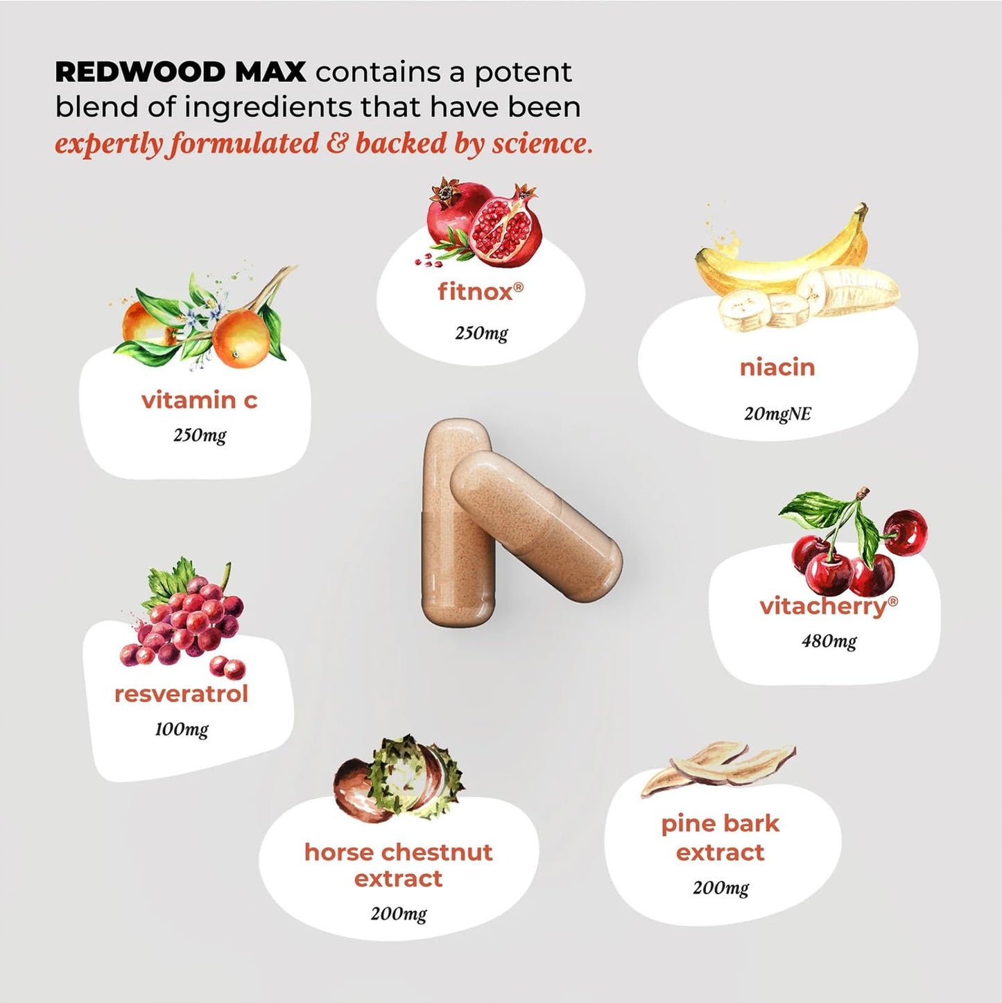 UMZU Redwood Max Nitric Oxide Booster, Blood Flow & Circulation Support for Men & Women, Energy, Stamina & Recovery – Heart & Varicose Vein Supplement – 2 Capsules Daily – 60 Count