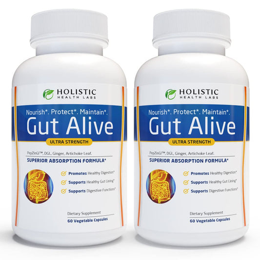 Gut Alive - All Natural Support to Fight IBS, Heartburn, Acid Indigestion, Acid Reflux, Bloating & Gas. Unique Formulation (60 Count )