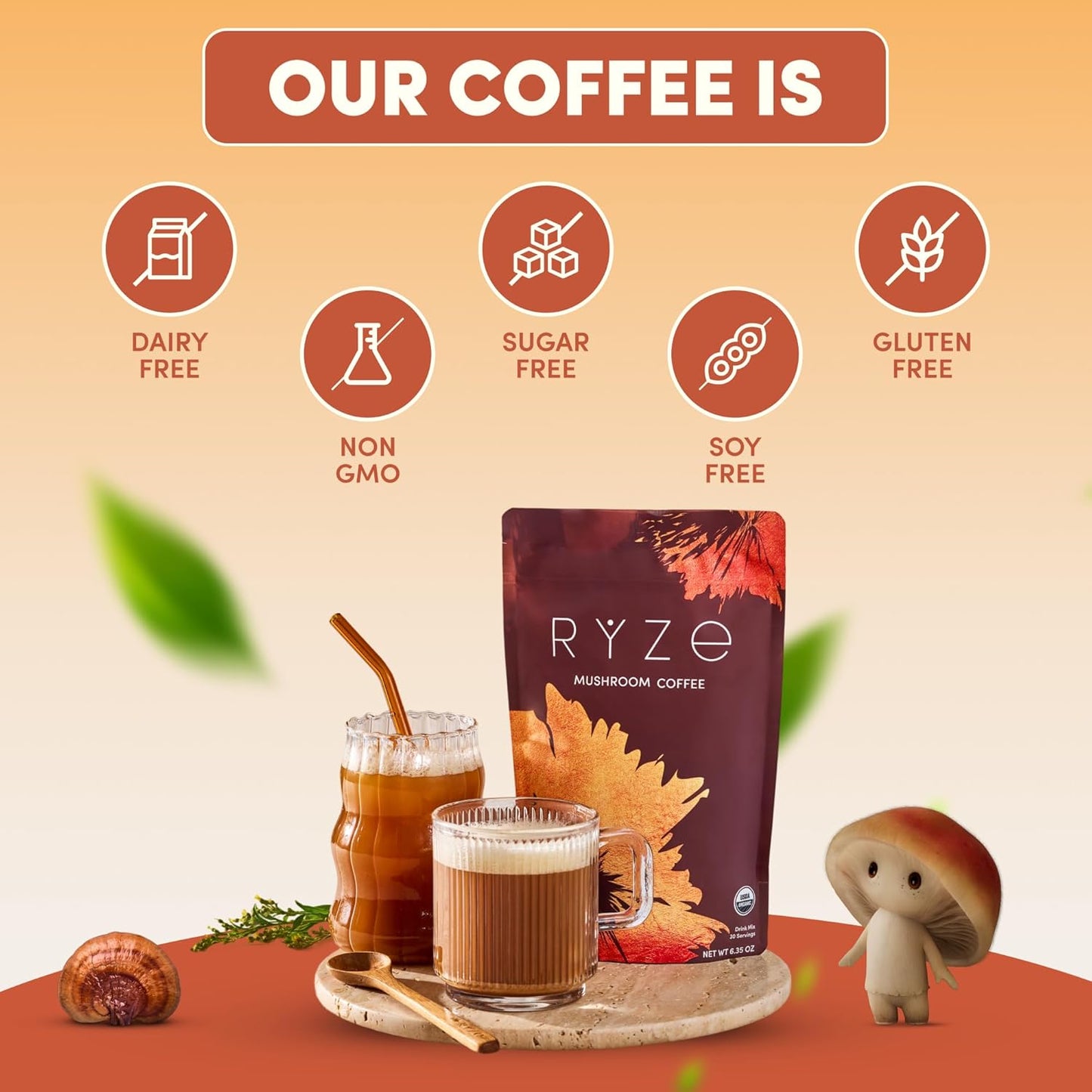 RYZE Mushroom Coffee – Premium Organic Mushroom Coffee Blend with Adaptogens for Focus, Energy & Immunity
