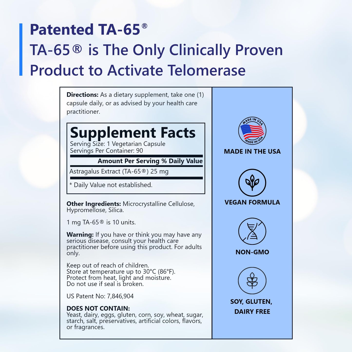 T.A. Sciences TA-65 Telomere Activation Supplement - 2.5 Times Potency, 90 Capsules (1-Pack (90 Count), with Box)