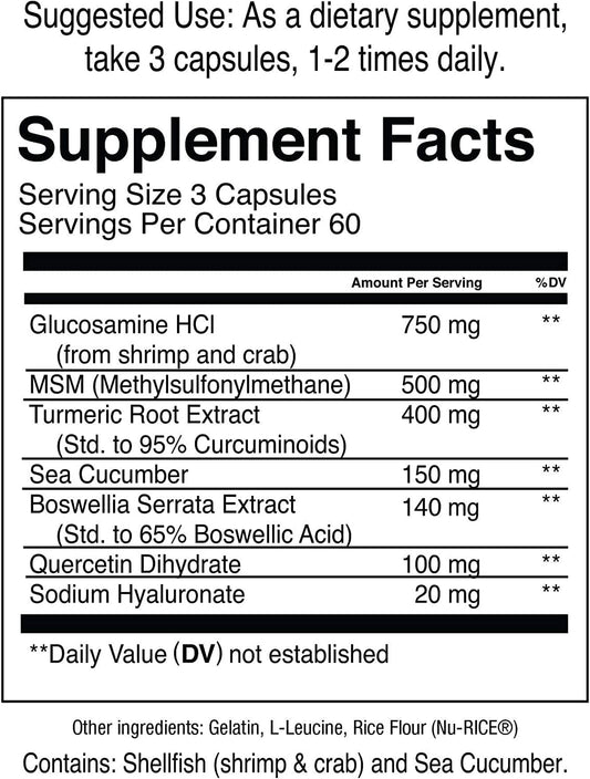 Jocko Fuel Joint Support Supplement - Glucosamine MSM for Joint Pain(180 Capsules)