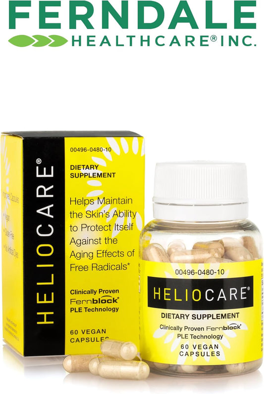 Heliocare Skin Care Dietary Supplement 60 Veggie Capsules : 240mg Polypodium Leucotomos Extract Pills - Antioxidant Rich Formula with Fernblock and PLE Technology