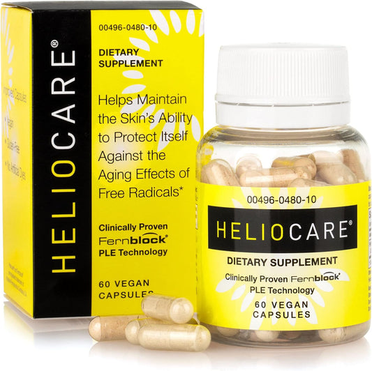Heliocare Skin Care Dietary Supplement 60 Veggie Capsules : 240mg Polypodium Leucotomos Extract Pills - Antioxidant Rich Formula with Fernblock and PLE Technology