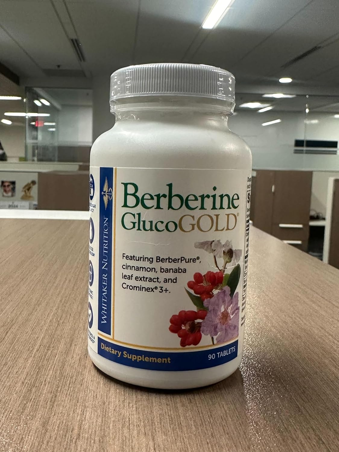 Dr. Whitaker’s Berberine GlucoGold Supplement with 1500 mg per Day of BerberPure Berberine, Concentrated Cinnamon, Crominex Chromium and Banaba Leaf Extract (90 Tablets)