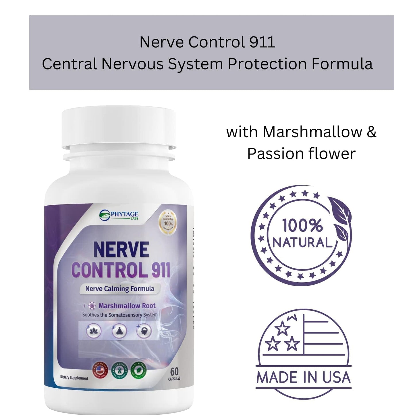 Nerve Control 911 supplement bottle with branding and product details on a white background