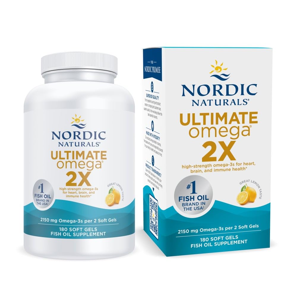 Nordic Naturals Ultimate Omega 2X supplement bottle and packaging on a white background