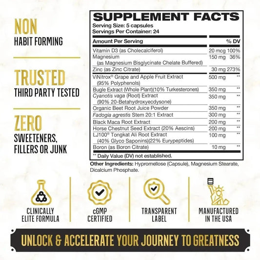 King Maker 13-in-1 Anabolic Supplement for Men to Increase Stamina, Lean Muscle Growth & Recovery, N.O. Booster with Tongkat Ali (LJ100), 120 Capsules