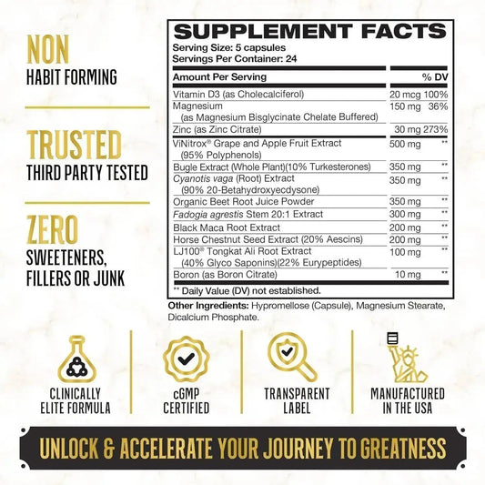 Nutragole King Maker Pack of 5, 13-in-1 Anabolic Supplement for Men to Increase Stamina, Lean Muscle Growth & Recovery, N.O. Booster with Tongkat Ali (LJ100), 120 Capsules - Jia Sales